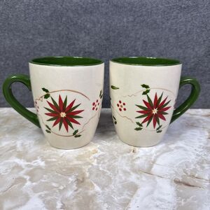 Temptations Old World Vivid Poinsettia Set Of 2 Red Green 795024 Christmas 12 Oz